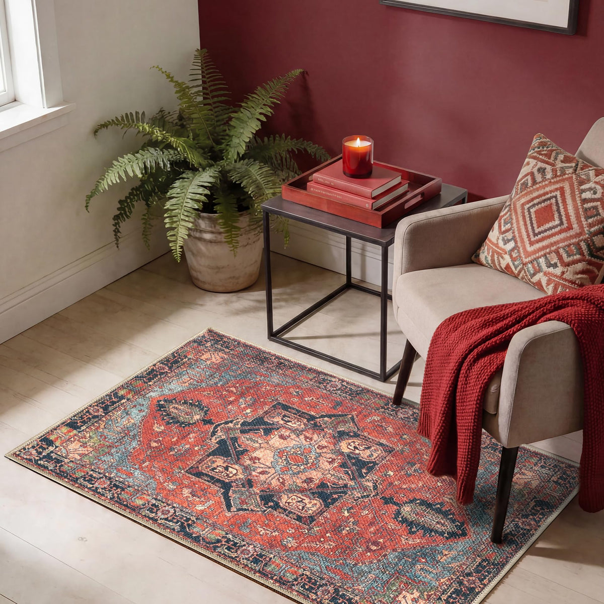 Keen Home Design Vintage Washable Entryway Rug, Non-Slip Low Pile, 2x3