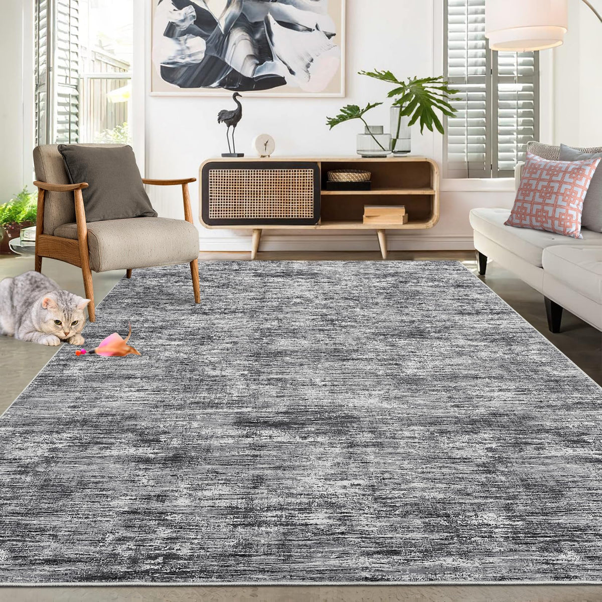 RUGSREAL Small Area Rug 2x3 Entryway Mat with Rubber Backing Stain Resistant Throw Carpet Modern Solid Color Bath Mat Contempowary Washable Rug for Living Room Bedroom Dining Room Kitchen, Beige 2x3