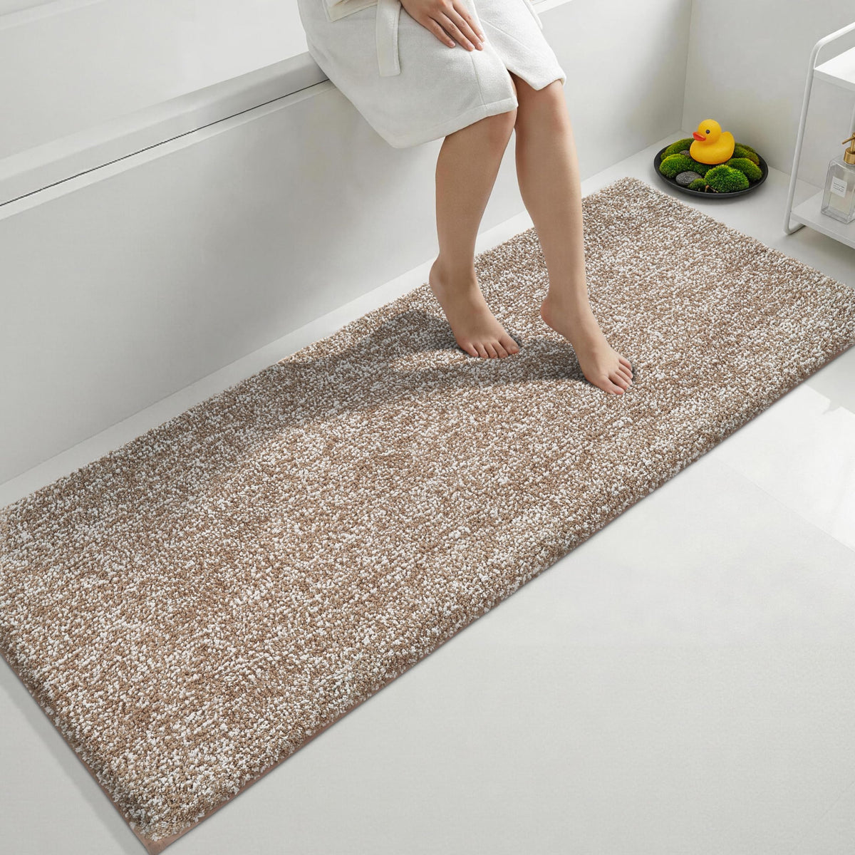Yimobra Non Slip Machine Washable Bathroom Rug 24x17 Light Beige and White