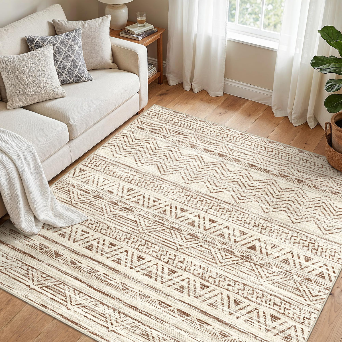 2x5 Runner Rug Washable Moroccan: Non Slip Kitchen Long Floor Mat Beige