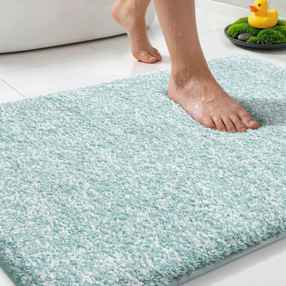Yimobra Non Slip Machine Washable Bathroom Rug 24x17 Light Beige and White