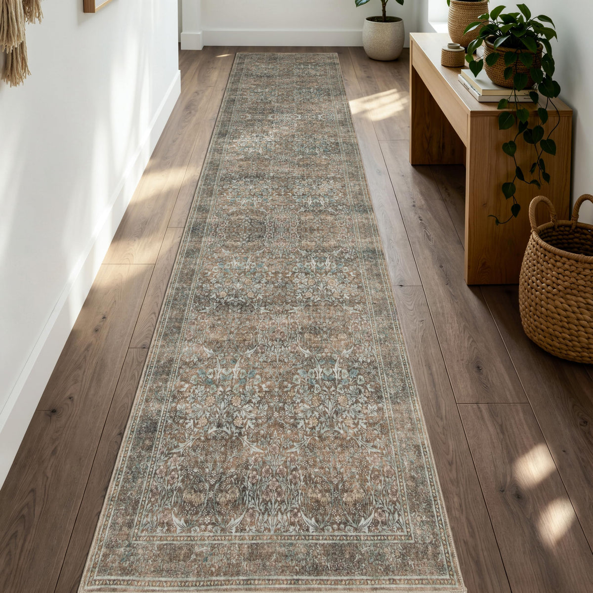 JOLLYVOGUE Entryway Rug, 2x3 Washable Vintage Floral Rug, Beige
