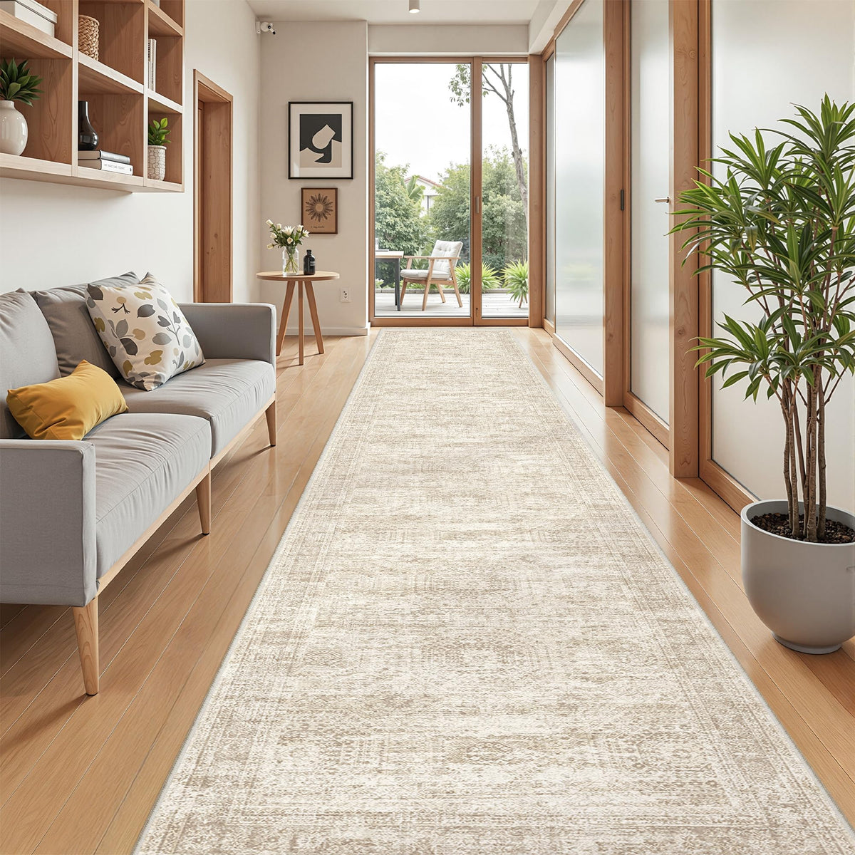 2x8 Runner Rug Non Slip,Washable Hallway Runner Rug,Beige