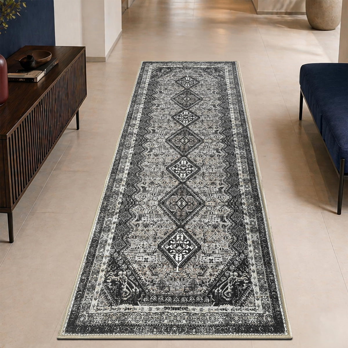 Keen Home Design Vintage Washable Entryway Rug, Non-Slip Low Pile, 2x3