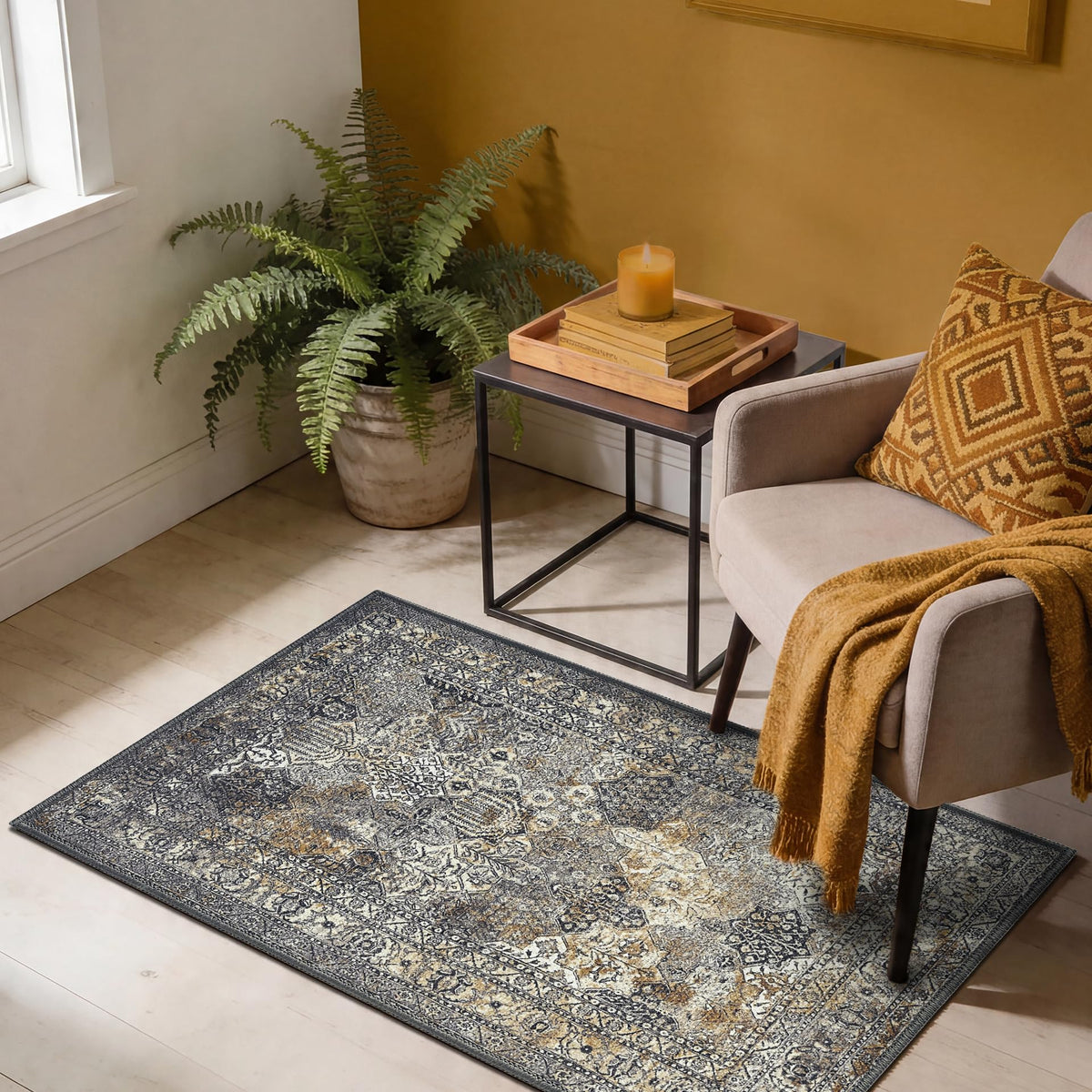 Keen Home Design Vintage Washable Entryway Rug, Non-Slip Low Pile, 2x3