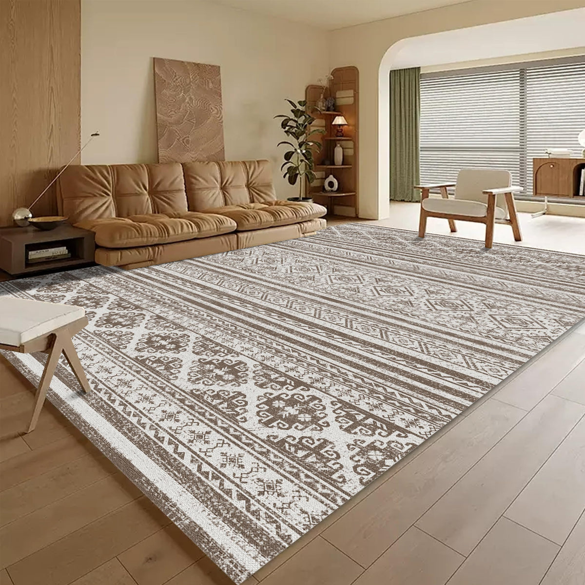 RUGSURE Washable Area Rugs - Perfect for Living Room, Bedroom, Kids Room, Nursery - Stain & Water Resistant Non-Slip, Pet & Child Friendly, Vintage Tribal Area Rugs (Green, 3' x 5 ')