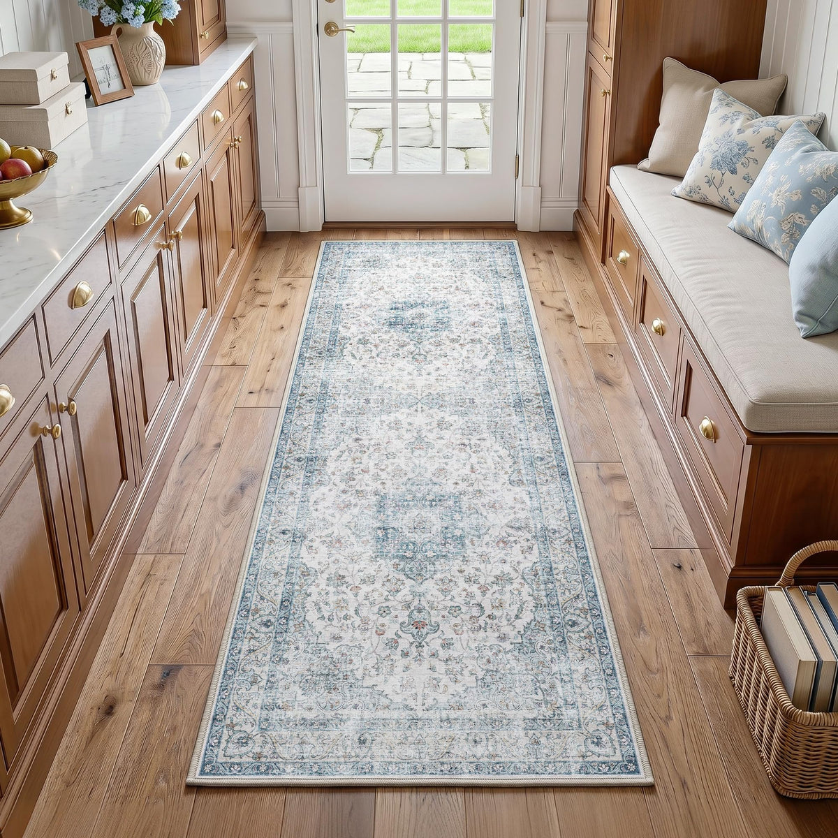 FMFUNCTEX 2x6 Hallway Runner Rug Washable Beige Neutral Vintage Distressed
