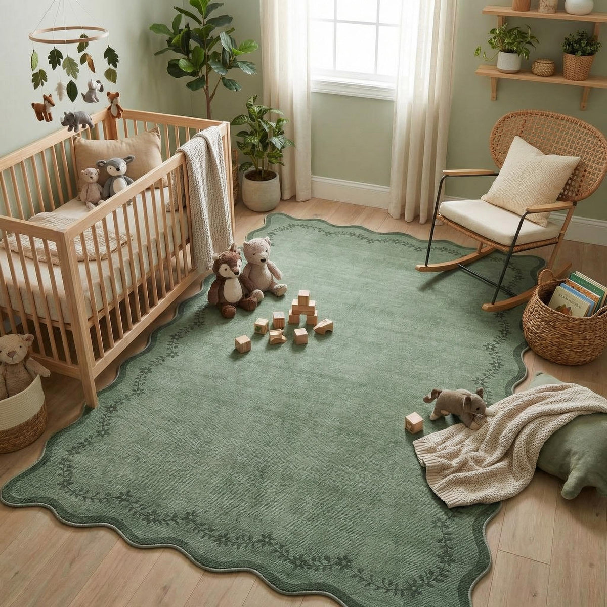 GarveeHome 3x5 Scalloped Washable Area Rug Non Slip Bedroom Entryway Rug