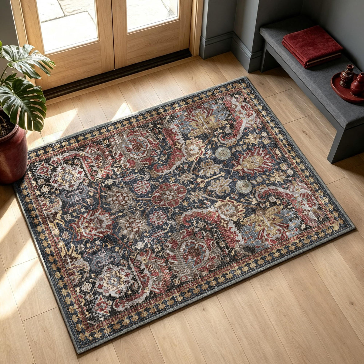 RUGSURE Washable Area Rugs - Perfect for Living Room, Bedroom, Kids Room, Nursery - Stain & Water Resistant Non-Slip, Pet & Child Friendly, Vintage Tribal Area Rugs (Green, 3' x 5 ')