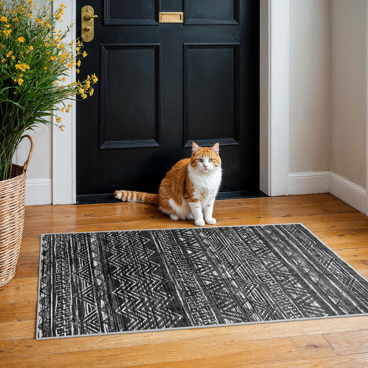 2x5 Runner Rug Washable Moroccan: Non Slip Kitchen Long Floor Mat Beige