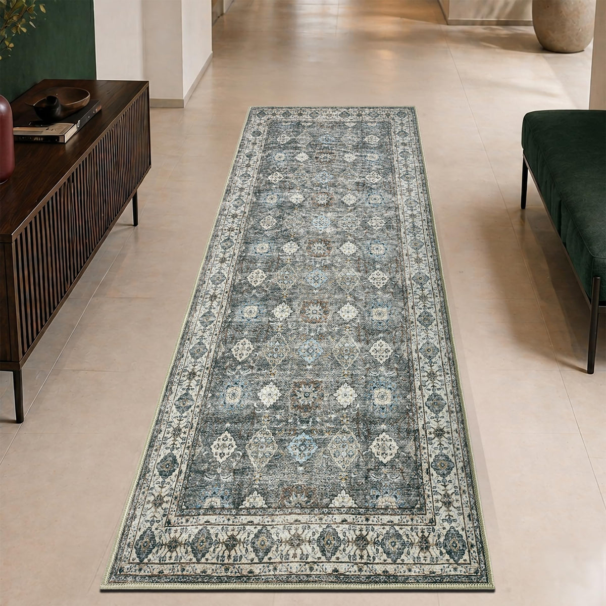 Keen Home Design Vintage Washable Entryway Rug, Non-Slip Low Pile, 2x3