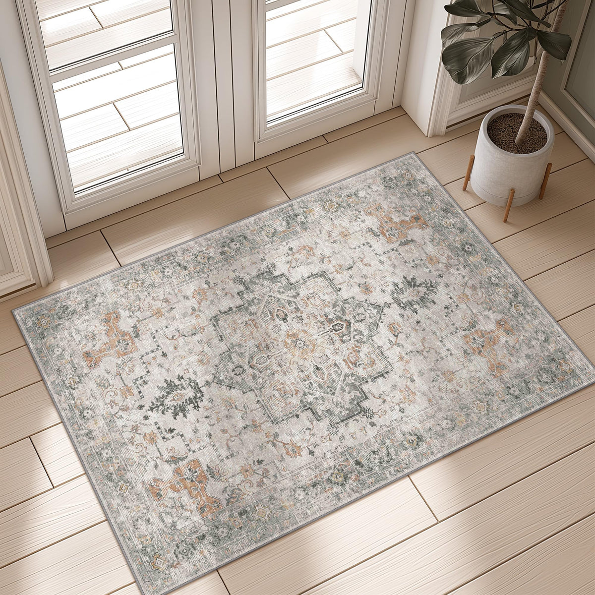 GENIMO 2x5 Washable Runner Rug Non Slip for Hallway, Light Taupe Brown