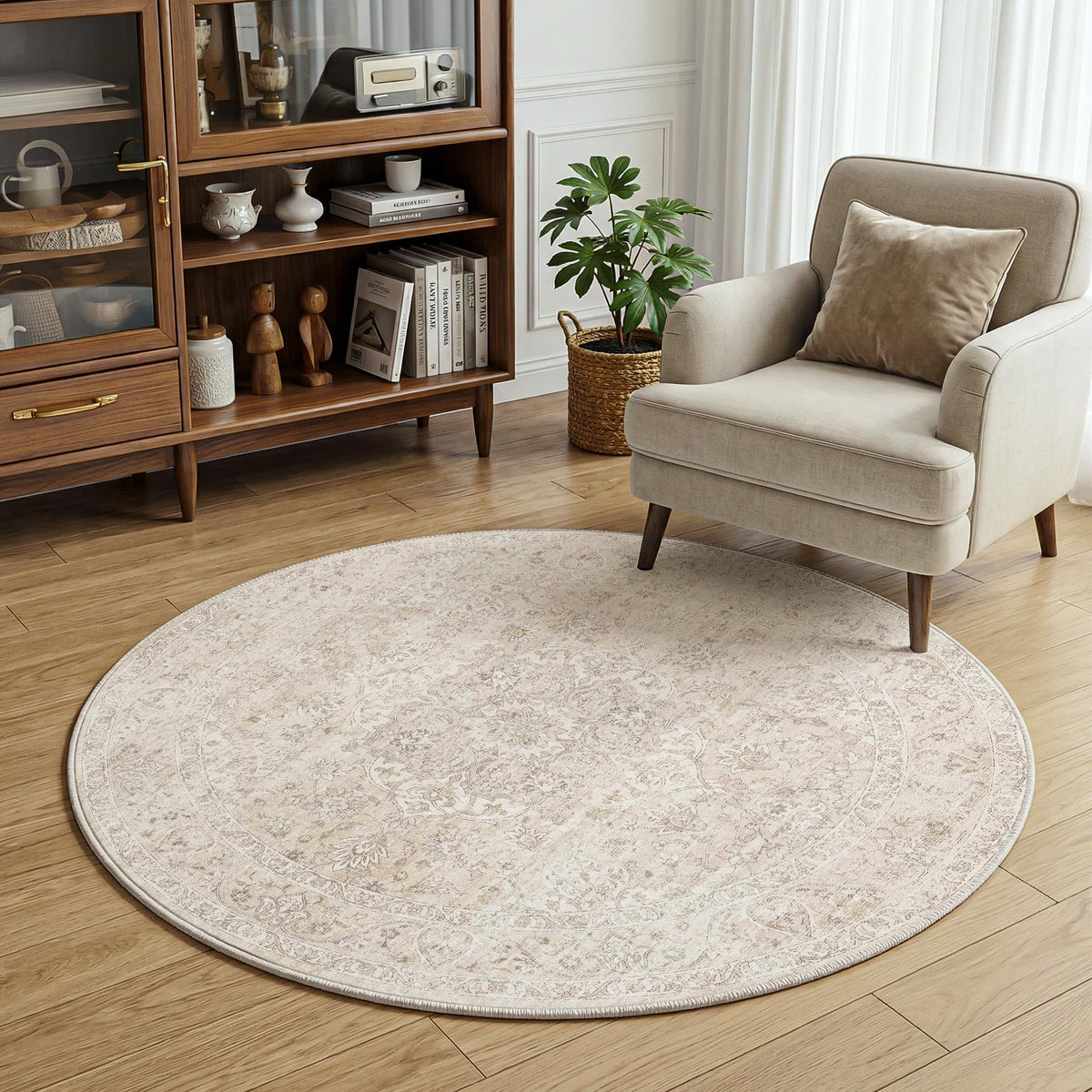 FMFUNCTEX 2x6 Hallway Runner Rug Washable Beige Neutral Vintage Distressed