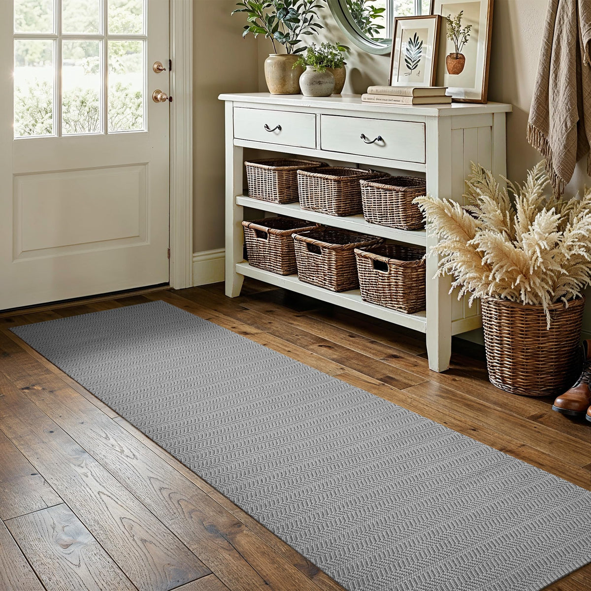 MatEssenz 2x4 ft Faux Linen Accent Rug, Washable Woven Textured Small Area Carpet for Bedside Porch, Slip Resistant Gel Backing Indoor Floor Mat for Bedroom Dorm, Khaki