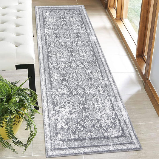 Vaukki Hallway Runner 2x6 ft, Grey Vintage Shaggy Soft Kitchen Rug