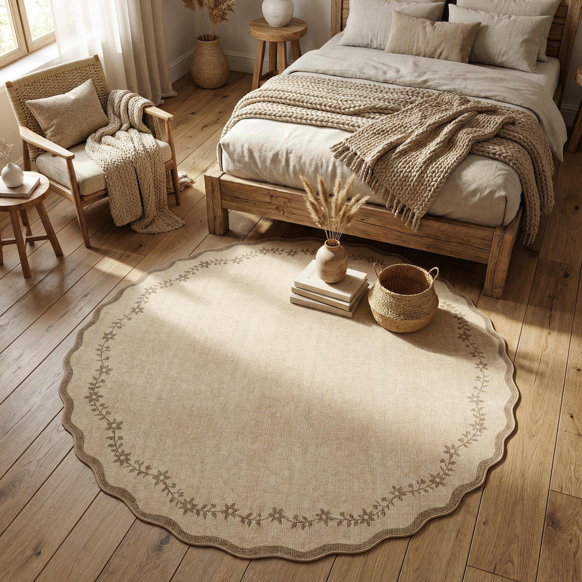 GarveeHome 3x5 Scalloped Washable Area Rug Non Slip Bedroom Entryway Rug