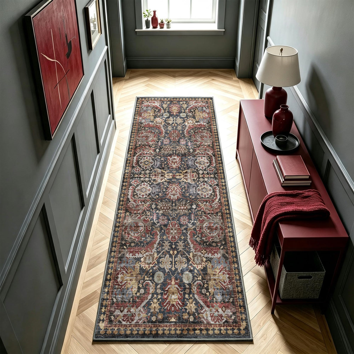 RUGSURE Washable Area Rugs - Perfect for Living Room, Bedroom, Kids Room, Nursery - Stain & Water Resistant Non-Slip, Pet & Child Friendly, Vintage Tribal Area Rugs (Green, 3' x 5 ')