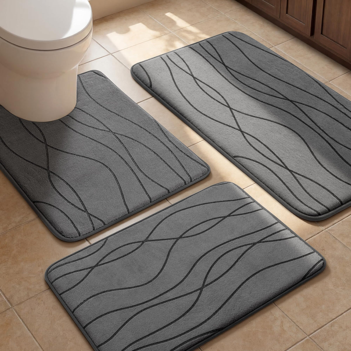 YIHOUSE Bathroom Rugs Set 5 Piece, Memory Foam Bath Mat Dark Grey