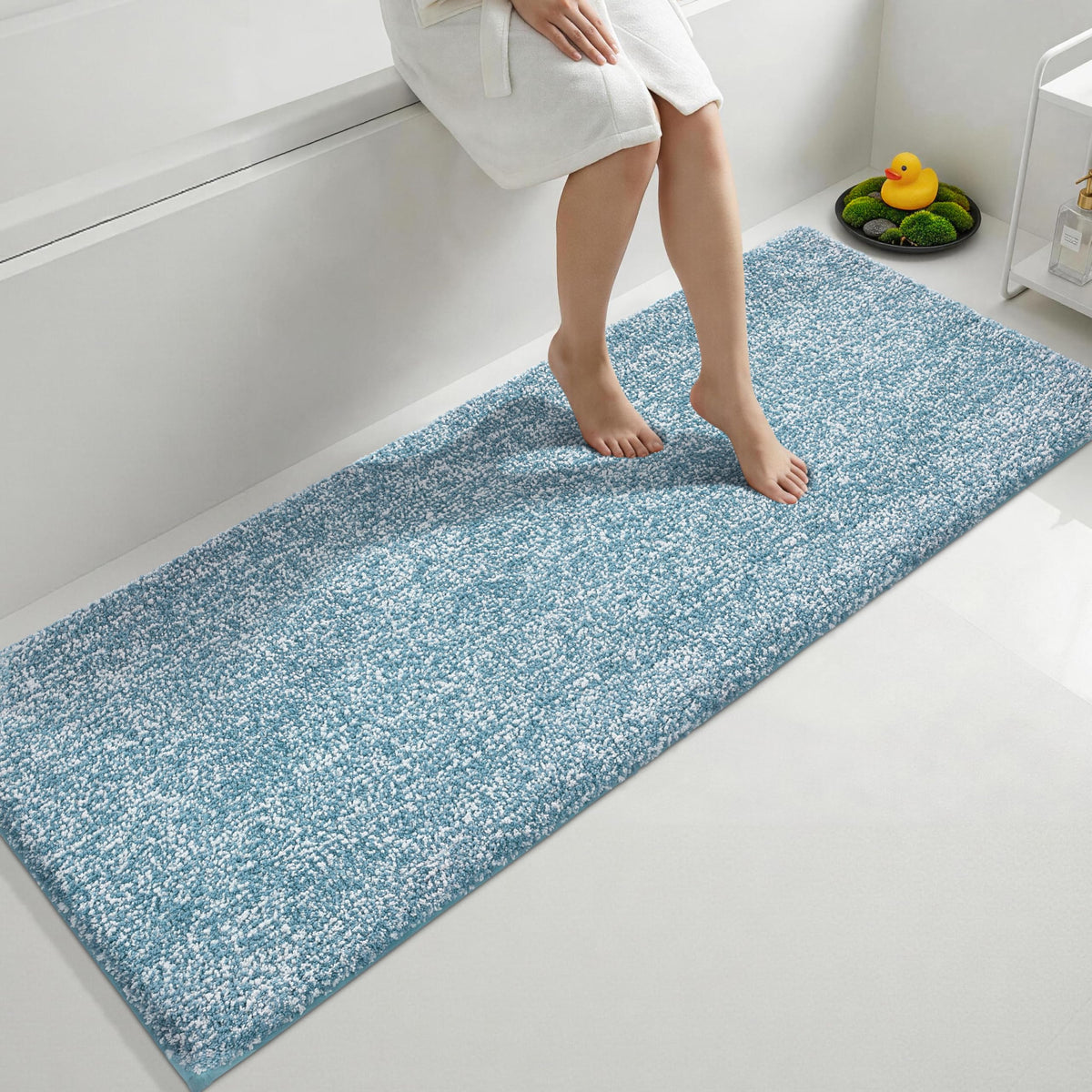 Yimobra Non Slip Machine Washable Bathroom Rug 24x17 Light Beige and White
