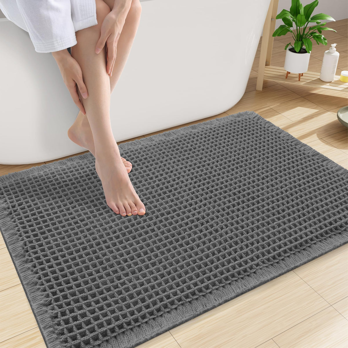 Smiry Waffle Bath Mat 30X20, Extra Soft Absorbent Bathroom Rugs, Brown