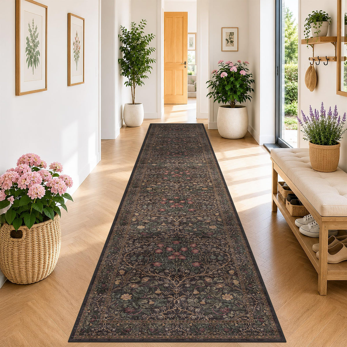 Washable Plum Purple Runner Rug 2x6 - Boho Rug Runner for Bathroom, Kitchen, Indoor Entryway, Low Pile Violet Carpet for Bedroom Bedside, Laundry Room, Hallway Mats for Floor, Stain Resistant