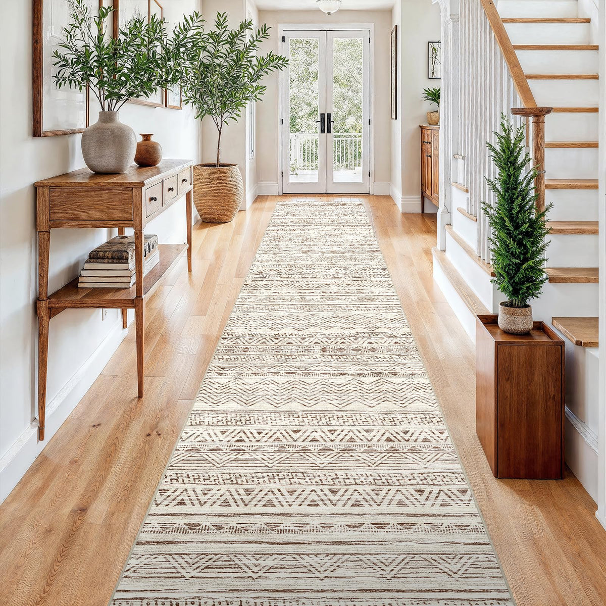 2x5 Runner Rug Washable Moroccan: Non Slip Kitchen Long Floor Mat Beige