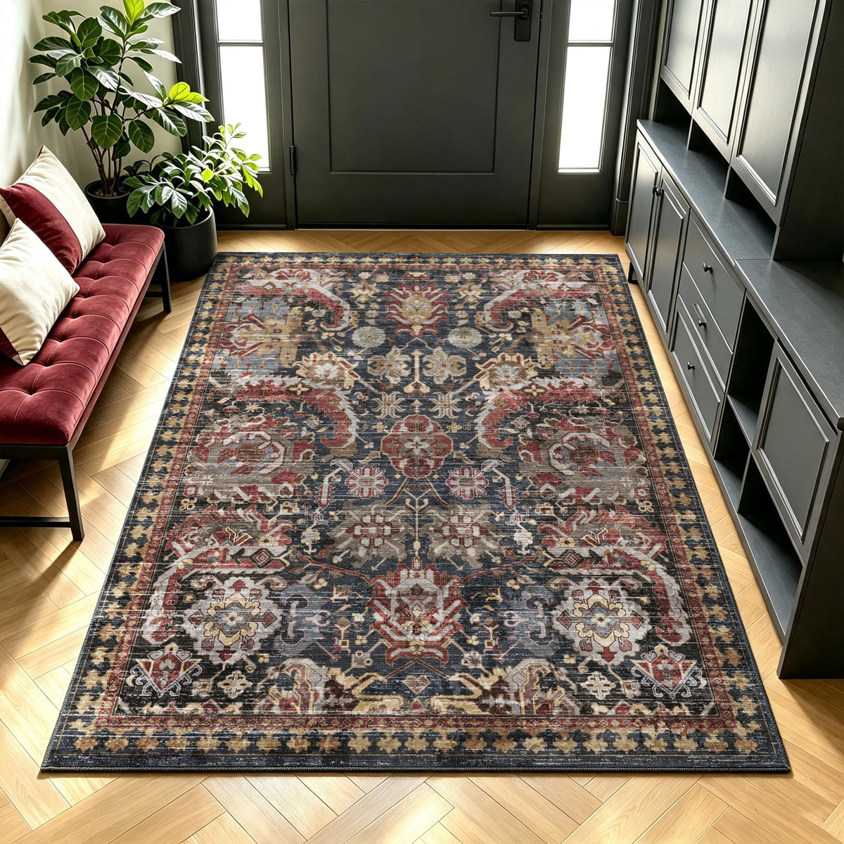 RUGSURE Washable Area Rugs - Perfect for Living Room, Bedroom, Kids Room, Nursery - Stain & Water Resistant Non-Slip, Pet & Child Friendly, Vintage Tribal Area Rugs (Green, 3' x 5 ')