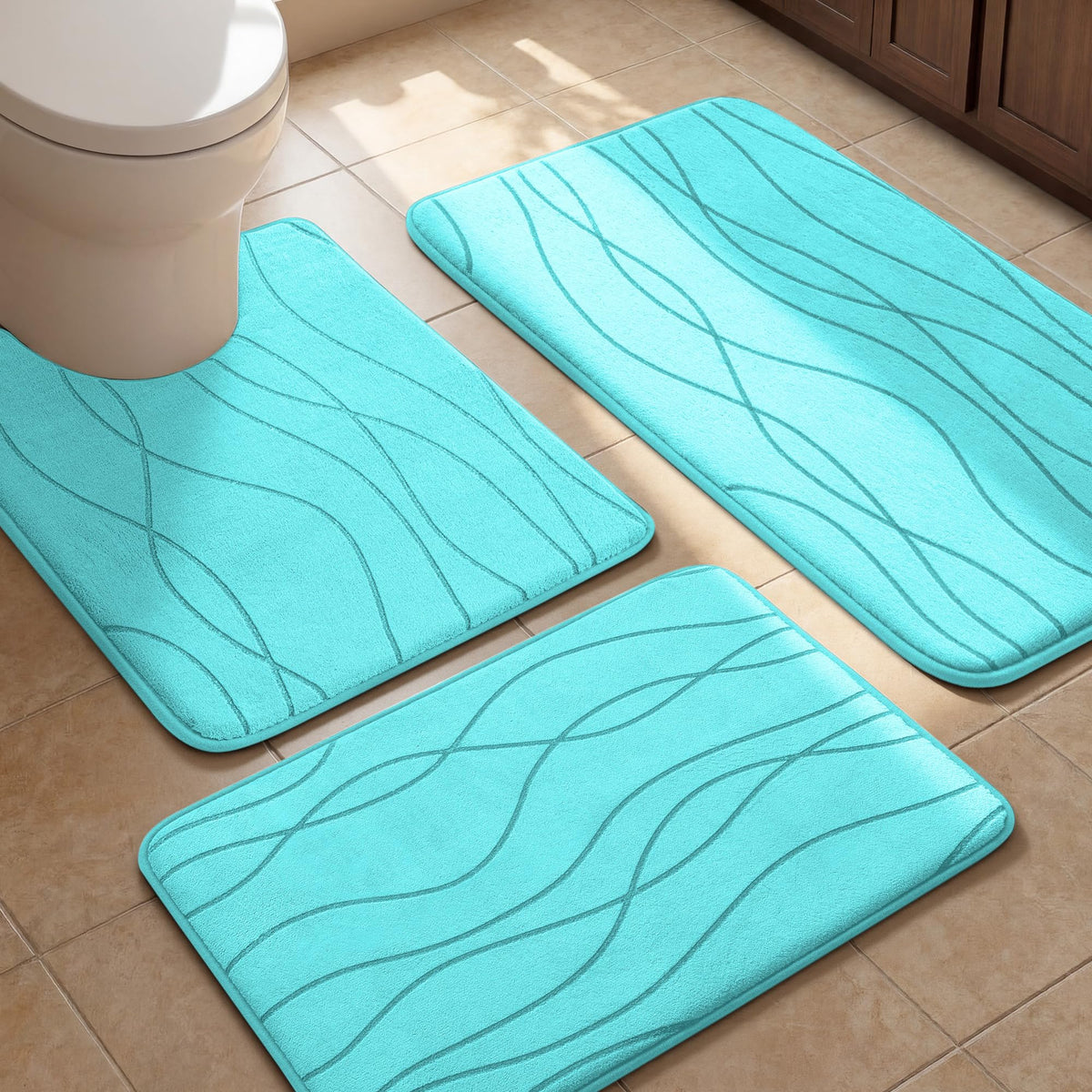 YIHOUSE Bathroom Rugs Set 5 Piece, Memory Foam Bath Mat Dark Grey