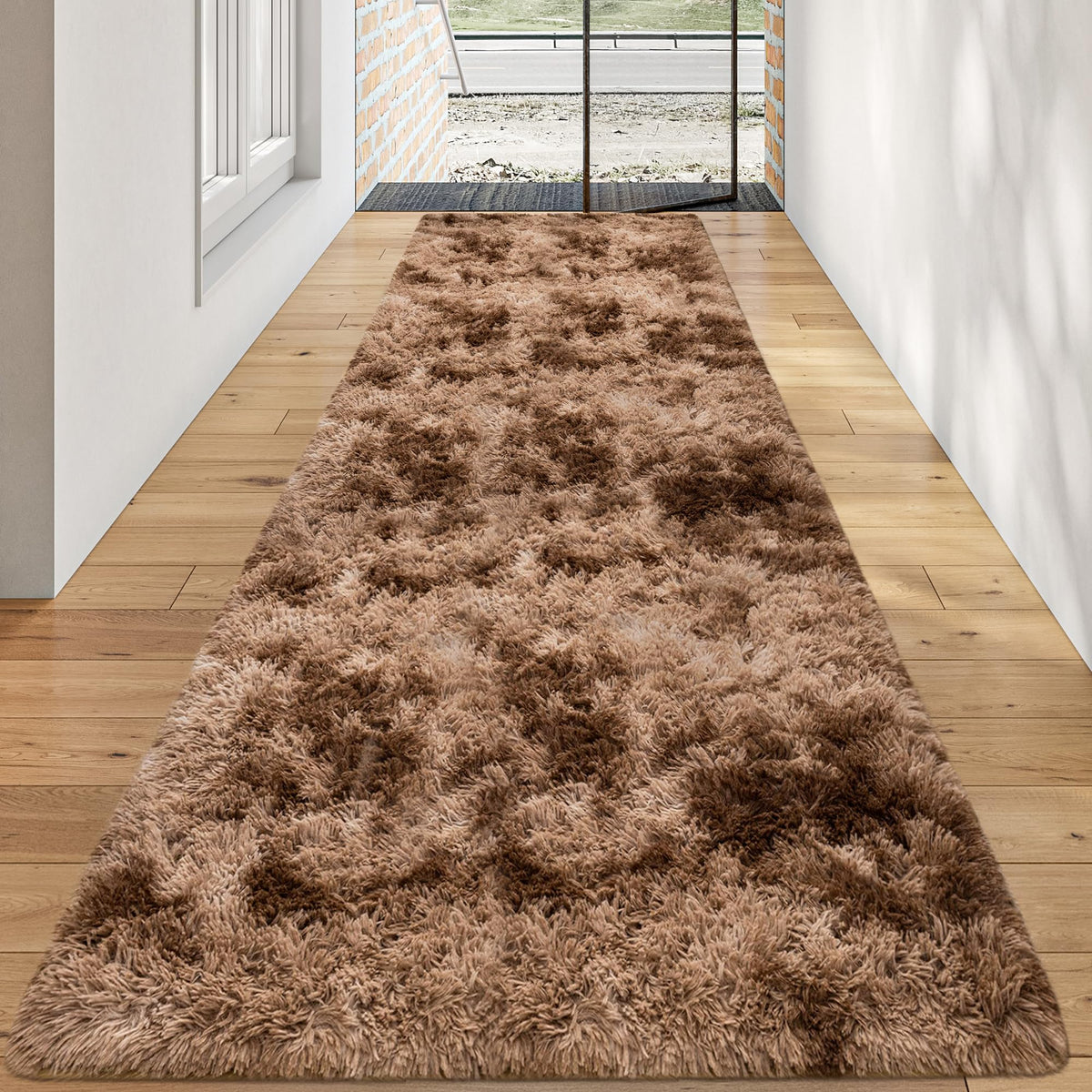 Soft Fluffy Beige Runner Rug for Bedroom, Bedside Long Rug Runner