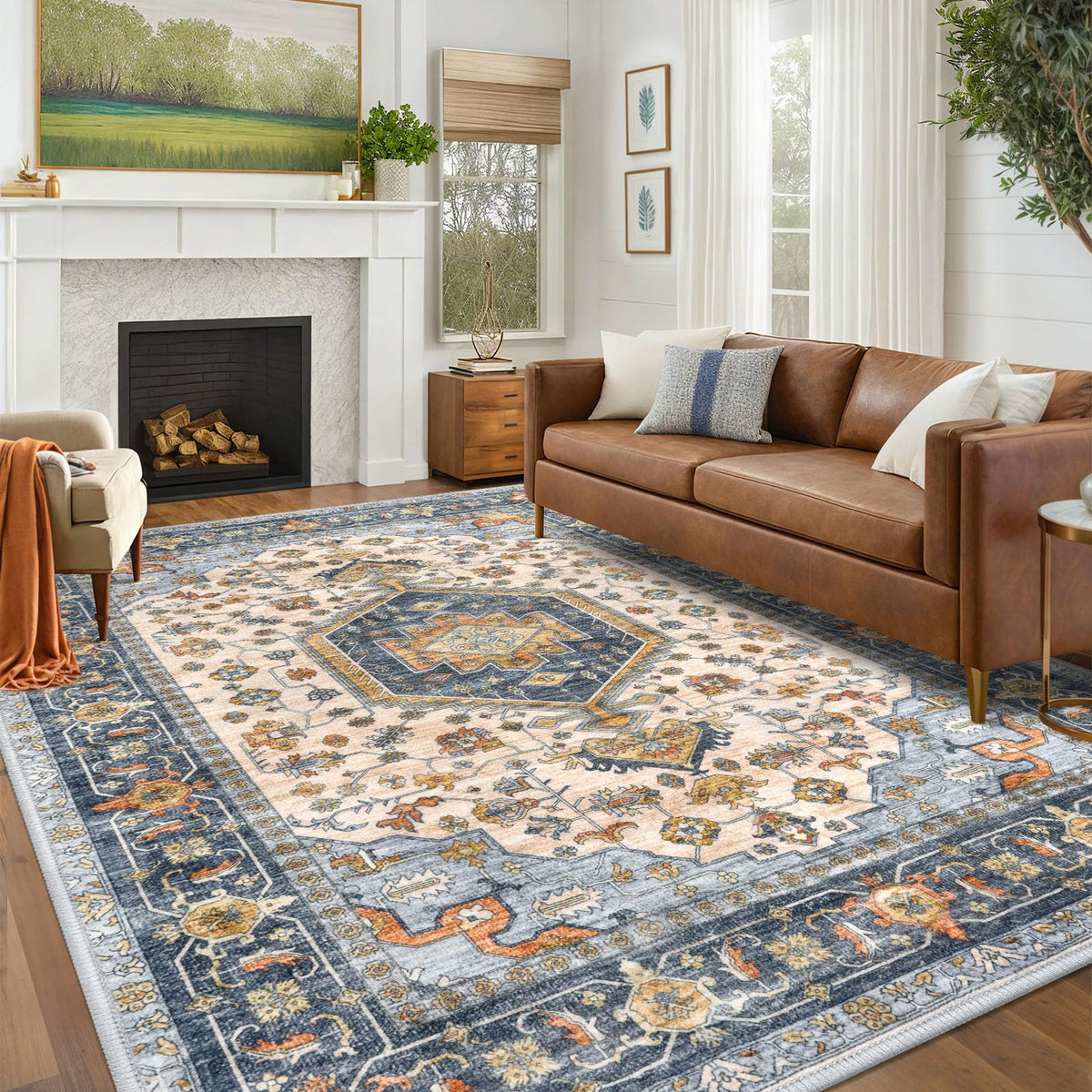 KUTA Entryway Rugs Indoor Washable Small Area Rug 2x3 Blue Entrance Carpet