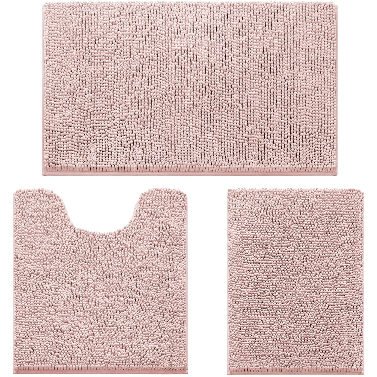 HOMEIDEAS Grey Chenille Bathroom Rugs Set of 3, Non Slip Bath Mat