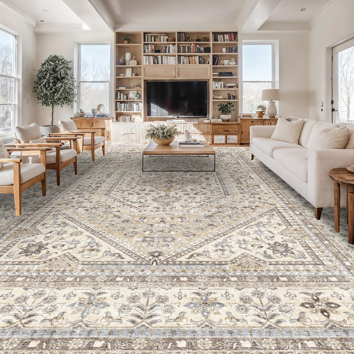 2x3 Washable Entryway Area Rug - Non-Slip Boho Throw Rugs Beige Gray