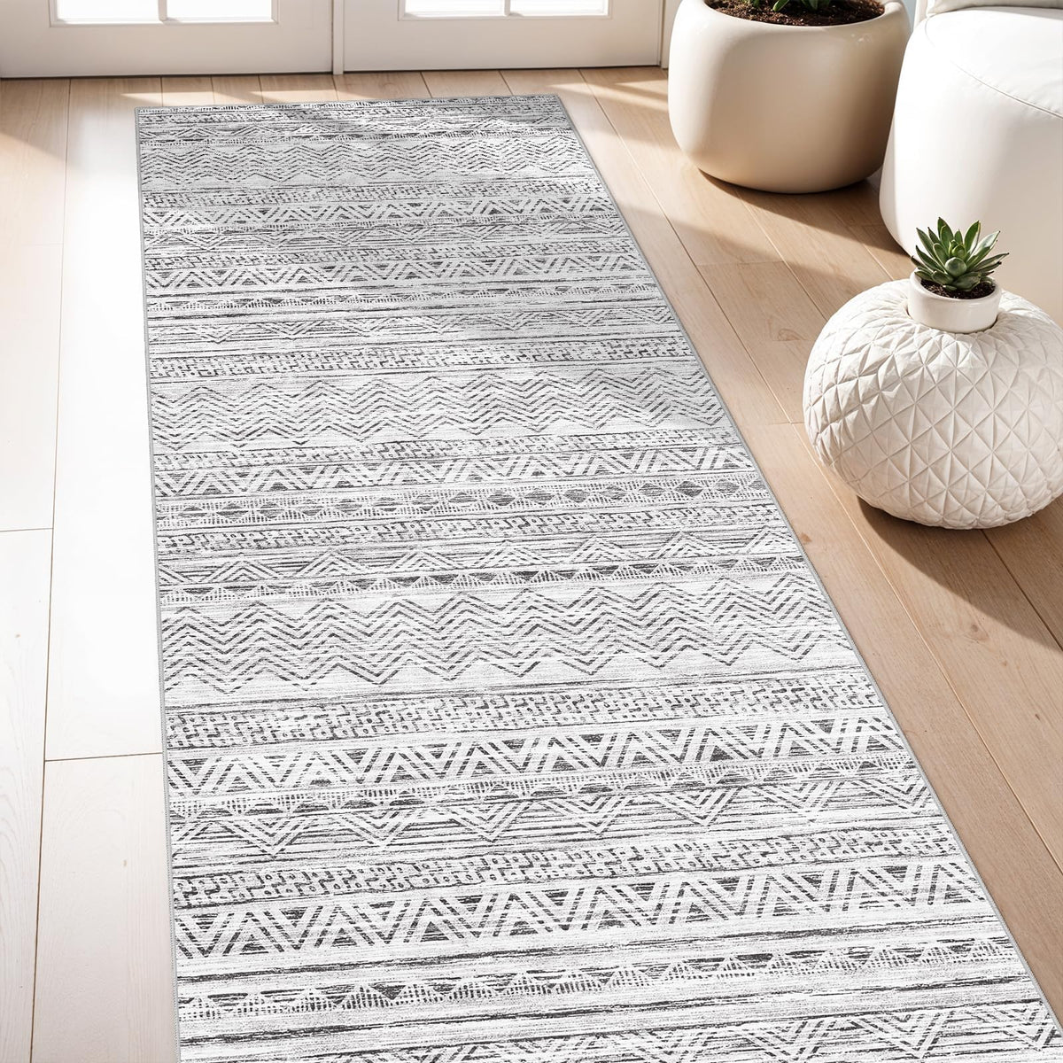 2x5 Runner Rug Washable Moroccan: Non Slip Kitchen Long Floor Mat Beige