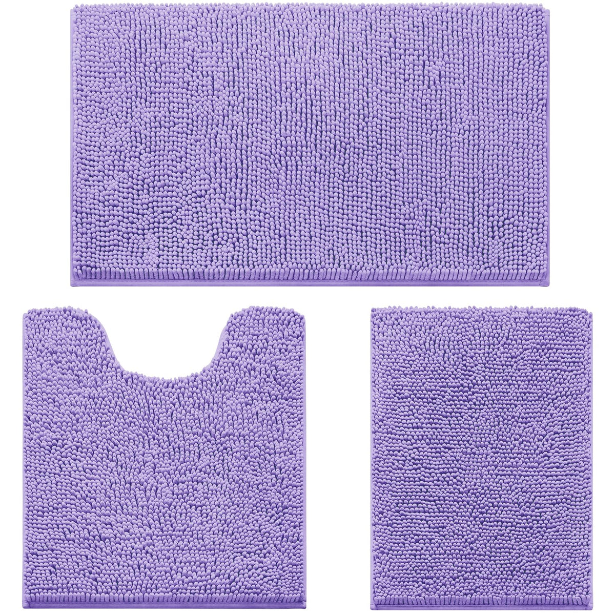 HOMEIDEAS Grey Chenille Bathroom Rugs Set of 3, Non Slip Bath Mat