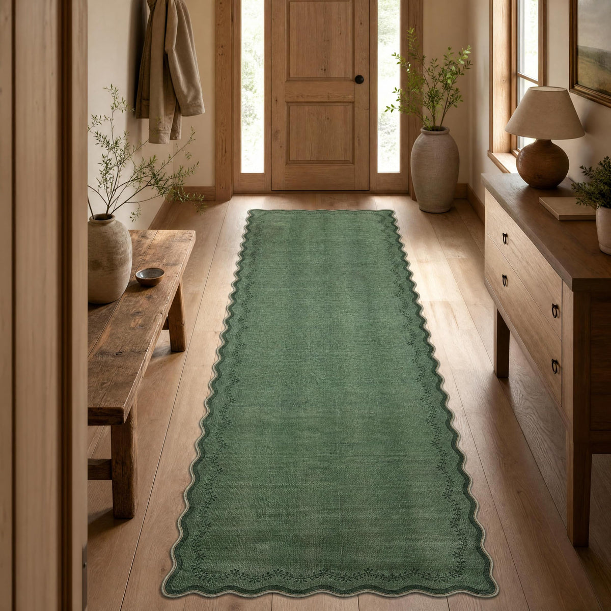 GarveeHome 3x5 Scalloped Washable Area Rug Non Slip Bedroom Entryway Rug