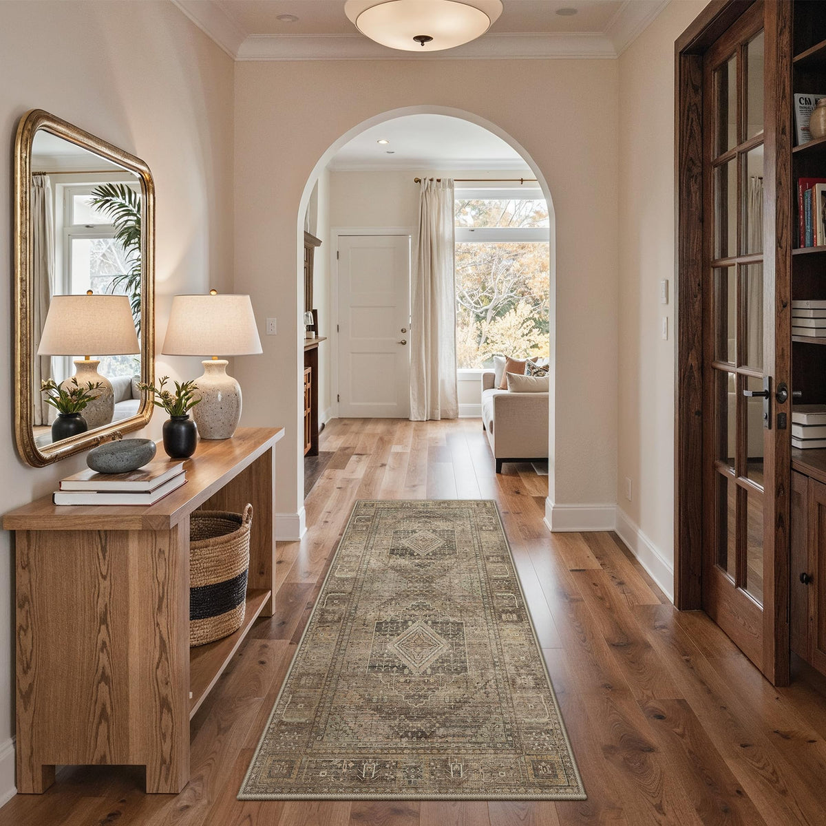 GENIMO 2x5 Washable Runner Rug Non Slip for Hallway, Light Taupe Brown