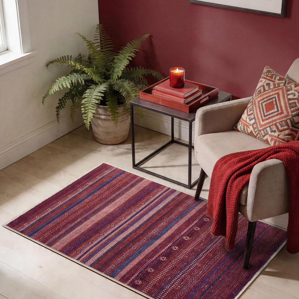 Keen Home Design Vintage Washable Entryway Rug, Non-Slip Low Pile, 2x3