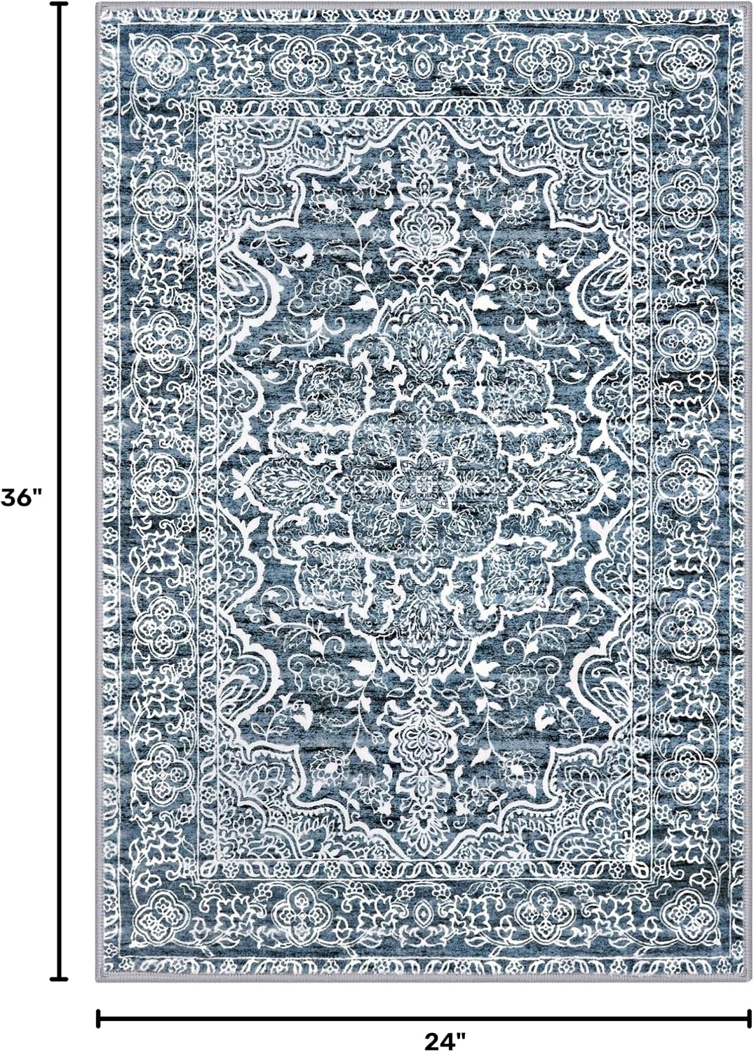 KUTA Entryway Rugs Indoor Washable Small Area Rug 2x3 Blue Entrance Carpet
