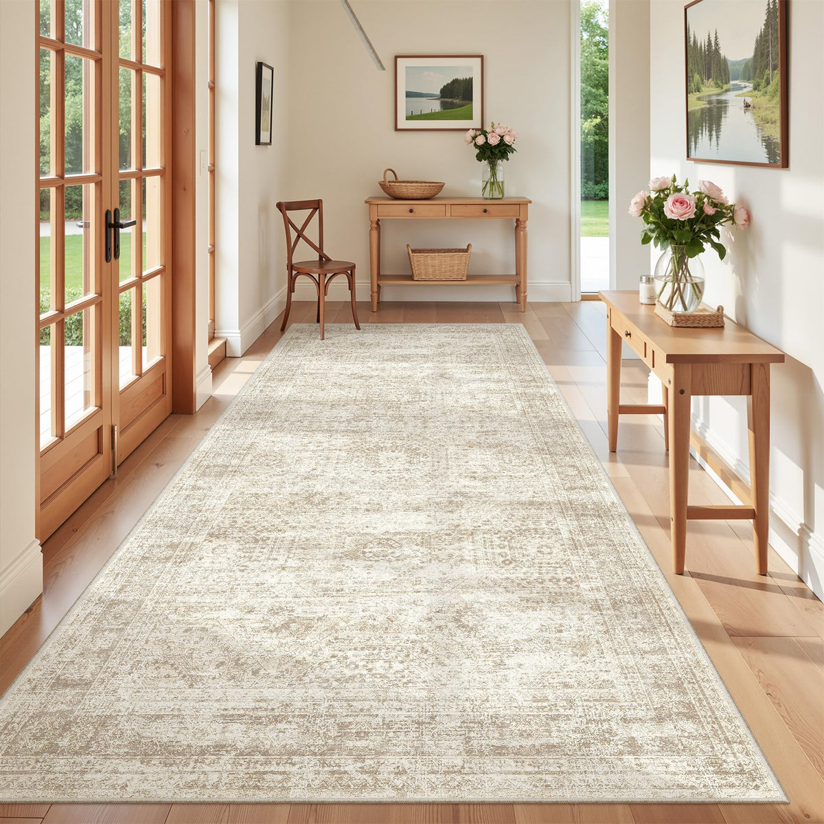2x8 Runner Rug Non Slip,Washable Hallway Runner Rug,Beige