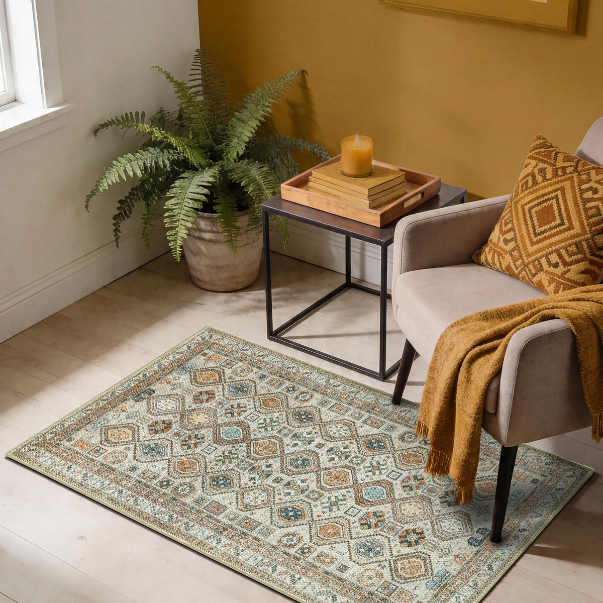 Keen Home Design Vintage Washable Entryway Rug, Non-Slip Low Pile, 2x3