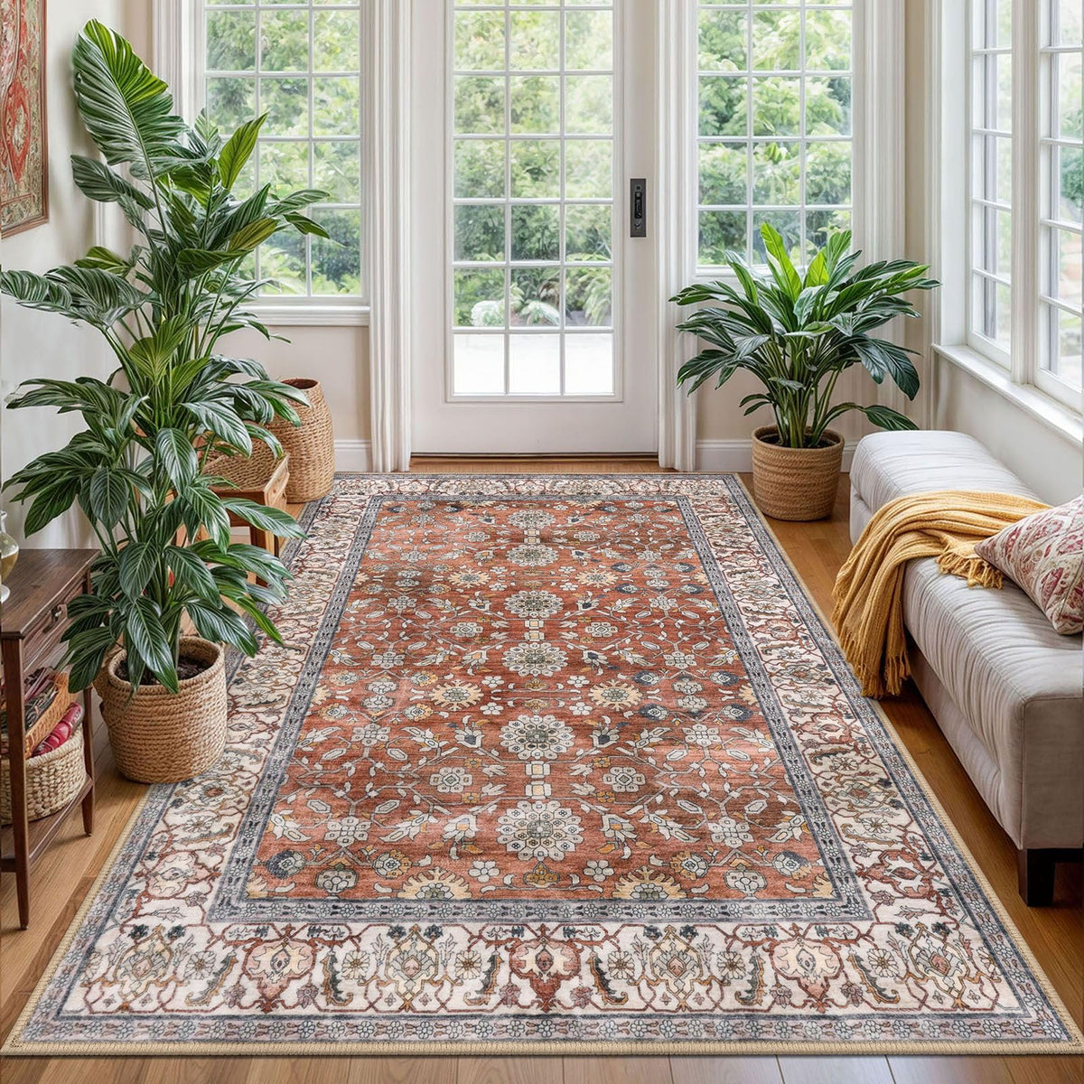 KUTA Vintage Floral Washable 2x3 Rugs for Entryway Blue Grey Beige