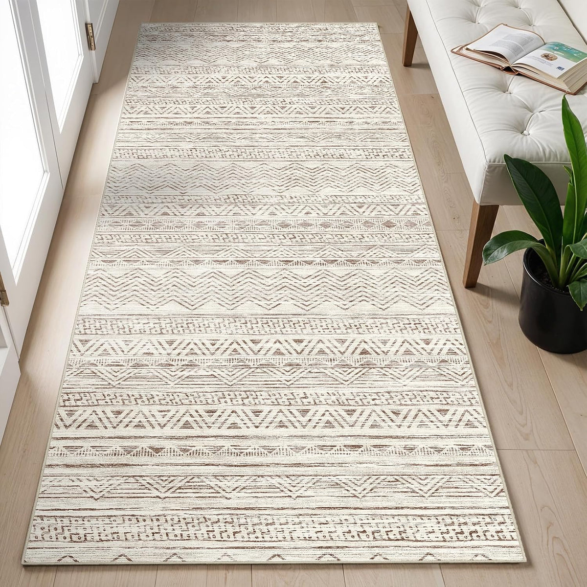 2x5 Runner Rug Washable Moroccan: Non Slip Kitchen Long Floor Mat Beige
