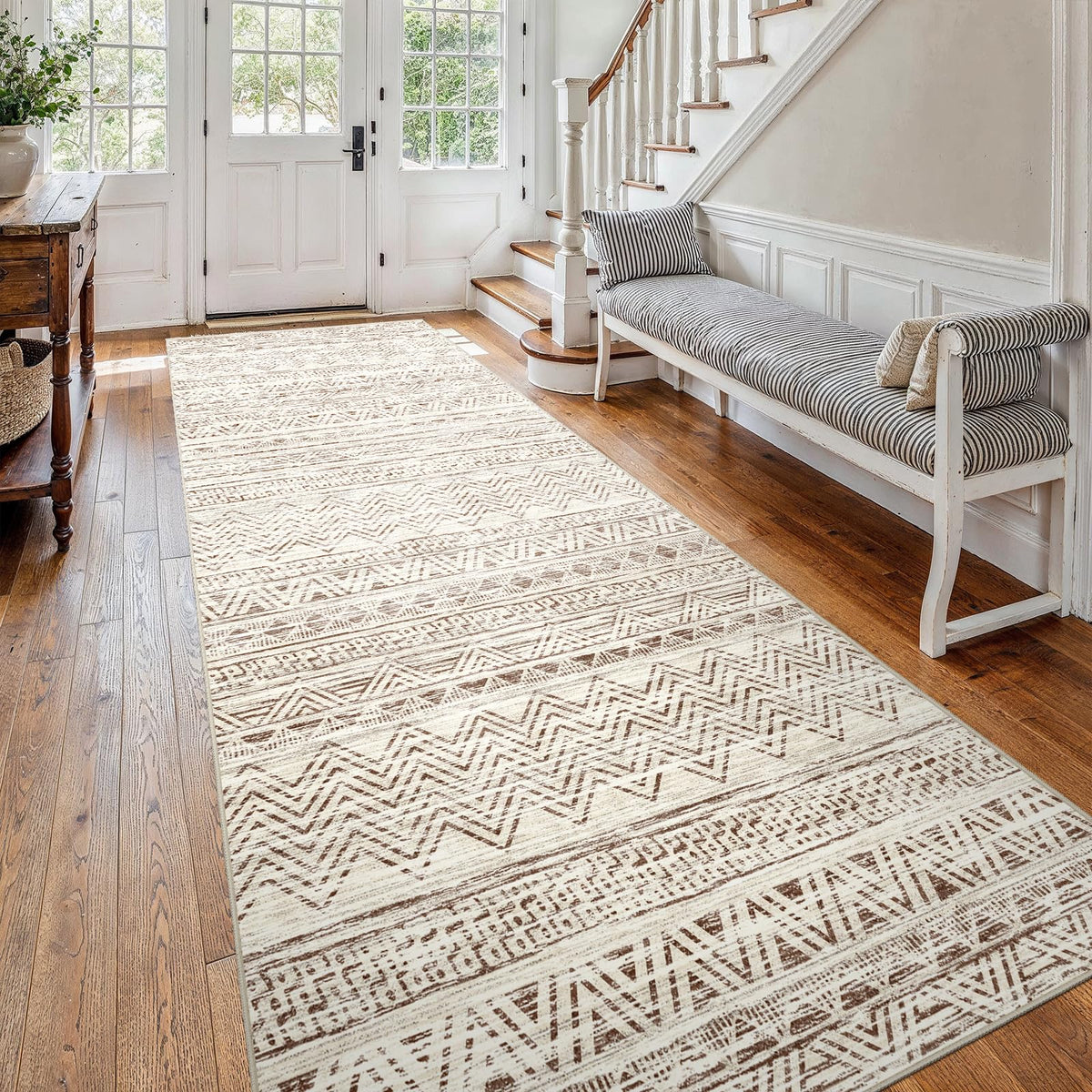2x5 Runner Rug Washable Moroccan: Non Slip Kitchen Long Floor Mat Beige