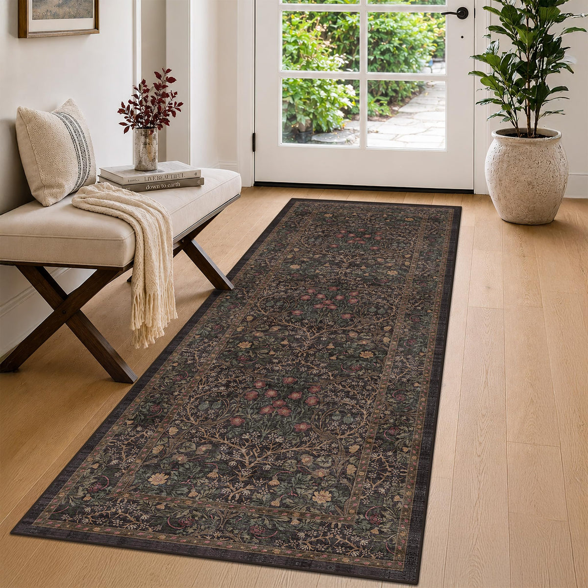 Washable Plum Purple Runner Rug 2x6 - Boho Rug Runner for Bathroom, Kitchen, Indoor Entryway, Low Pile Violet Carpet for Bedroom Bedside, Laundry Room, Hallway Mats for Floor, Stain Resistant