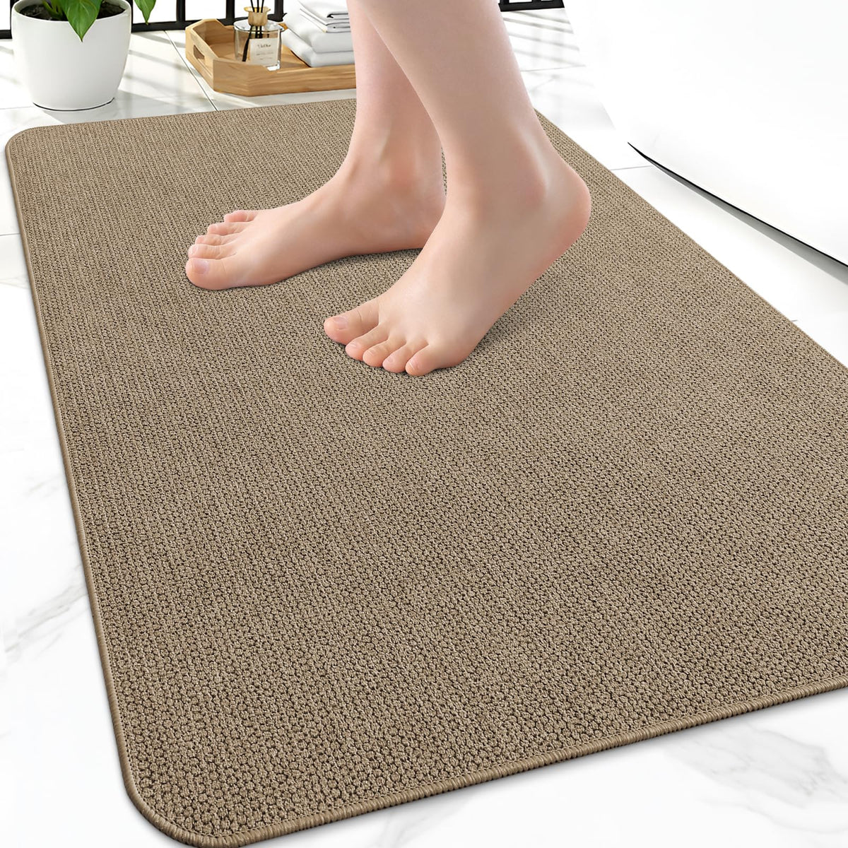 Smiry Ultra Thin Bath Mat 30X20, Non Slip Rubber Washable Bathroom Rugs