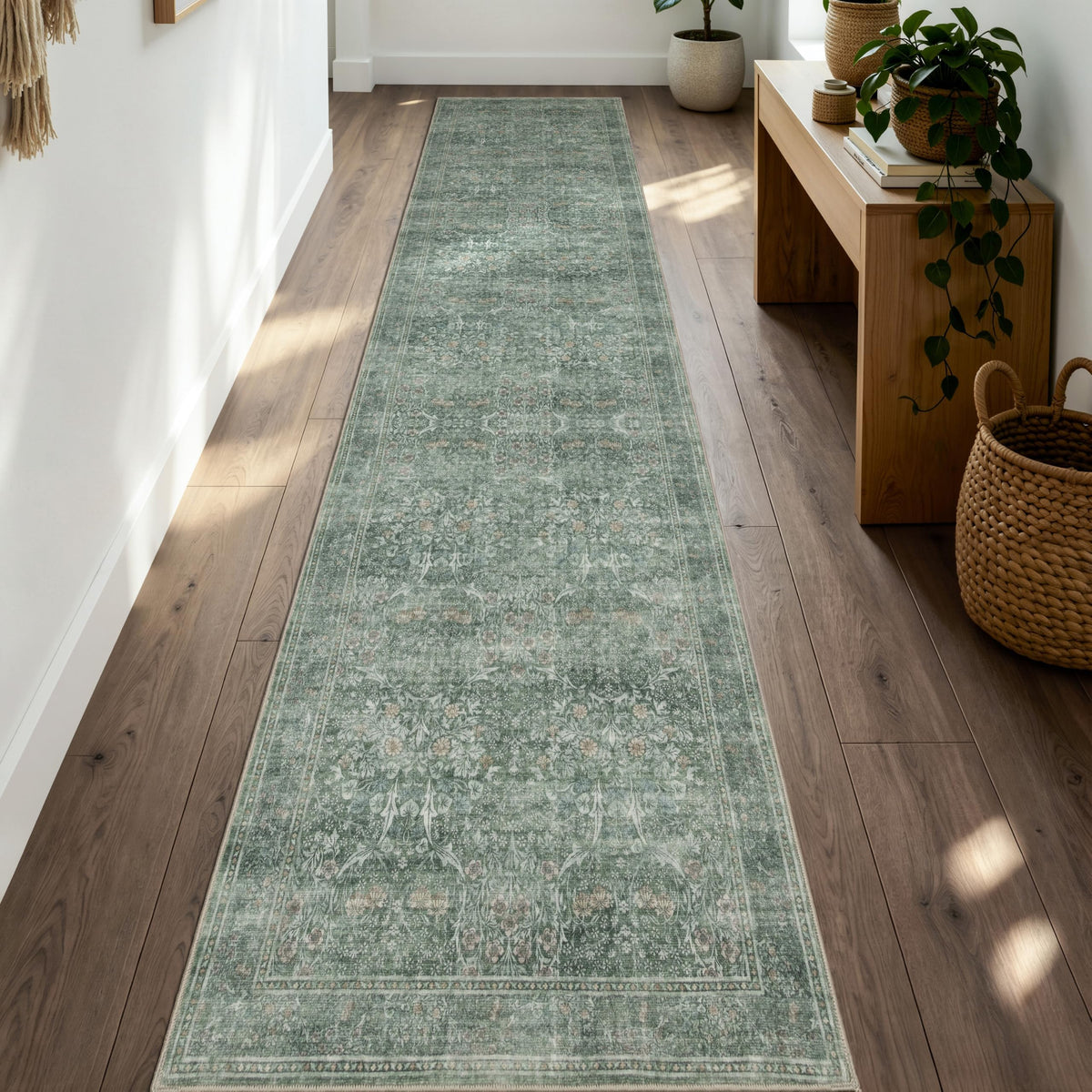 JOLLYVOGUE Entryway Rug, 2x3 Washable Vintage Floral Rug, Beige