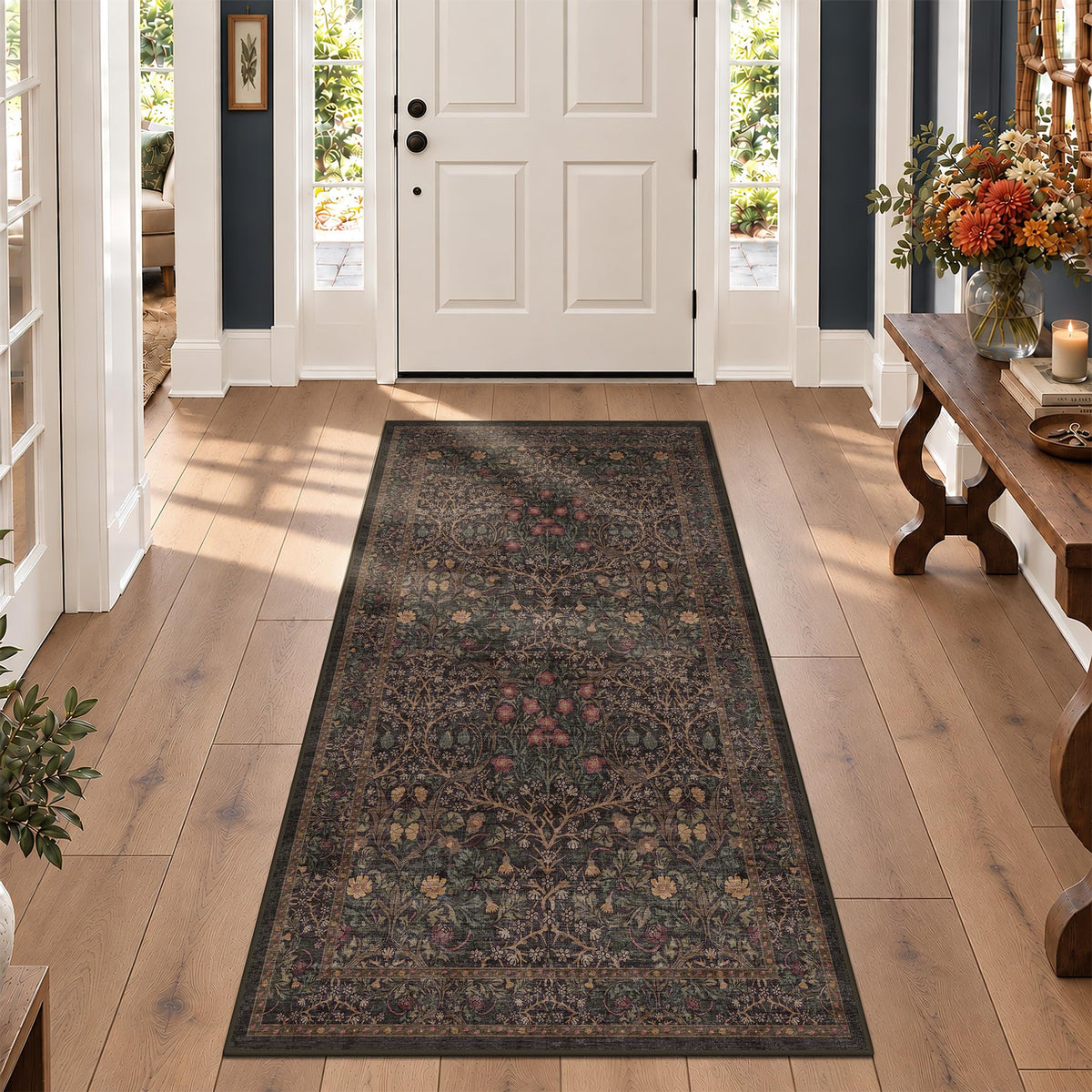 Washable Plum Purple Runner Rug 2x6 - Boho Rug Runner for Bathroom, Kitchen, Indoor Entryway, Low Pile Violet Carpet for Bedroom Bedside, Laundry Room, Hallway Mats for Floor, Stain Resistant