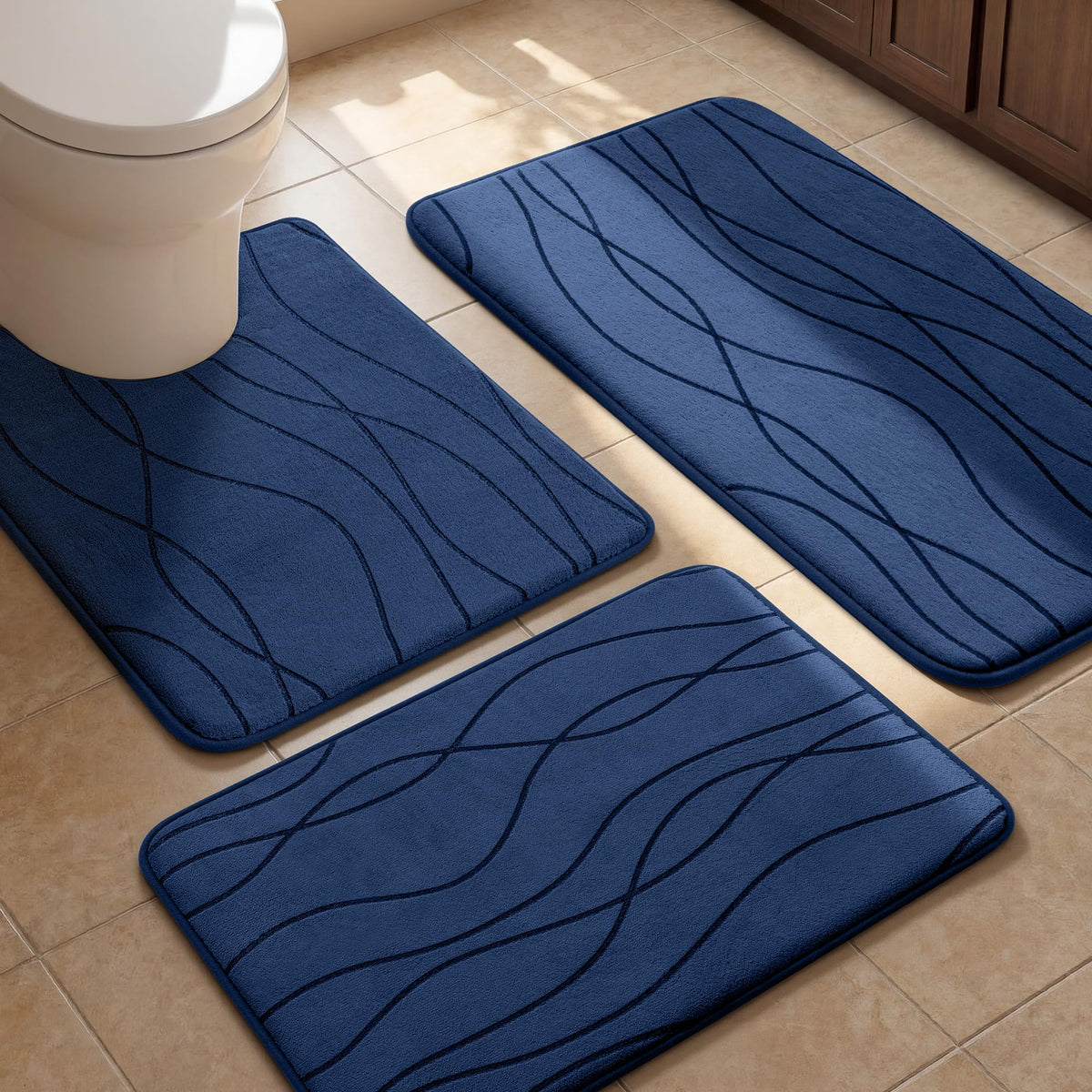 YIHOUSE Bathroom Rugs Set 5 Piece, Memory Foam Bath Mat Dark Grey