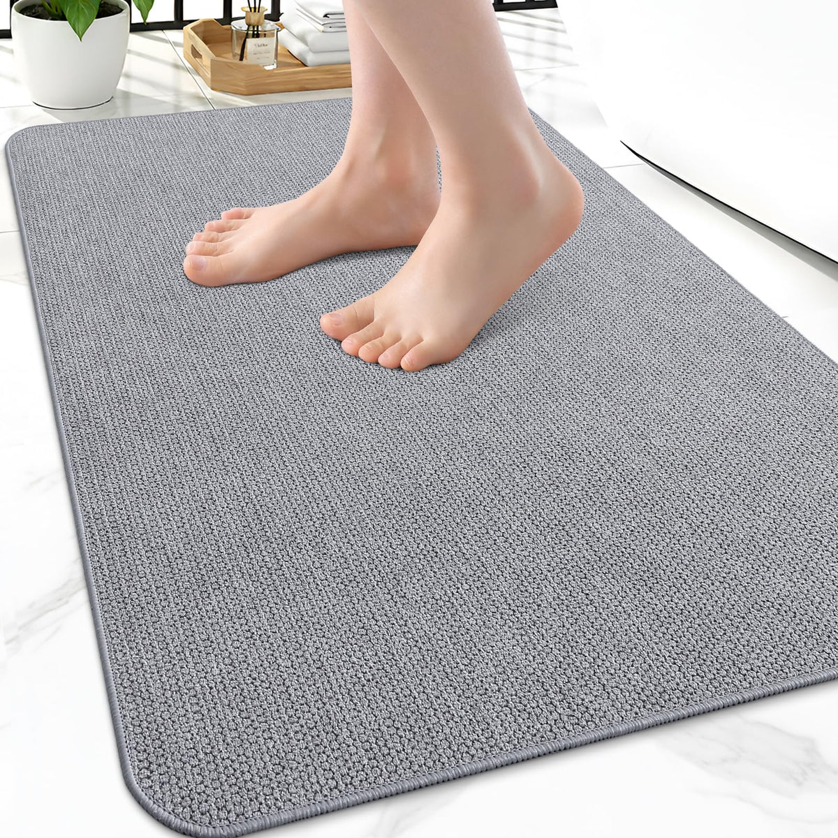 Smiry Ultra Thin Bath Mat 30X20, Non Slip Rubber Washable Bathroom Rugs
