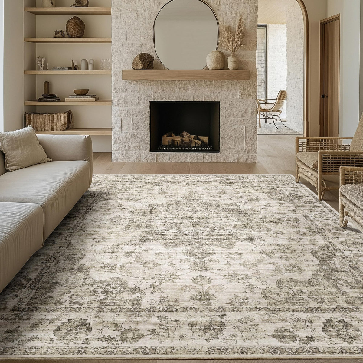 2x3 Beige Neutral Area Rug
